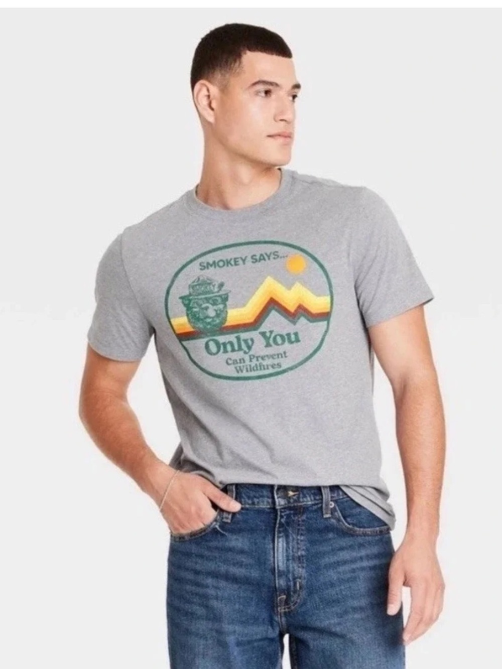 🆕 Goodfellow & Co Smokey The Bear 🐻 Gray Graphic Tee - M